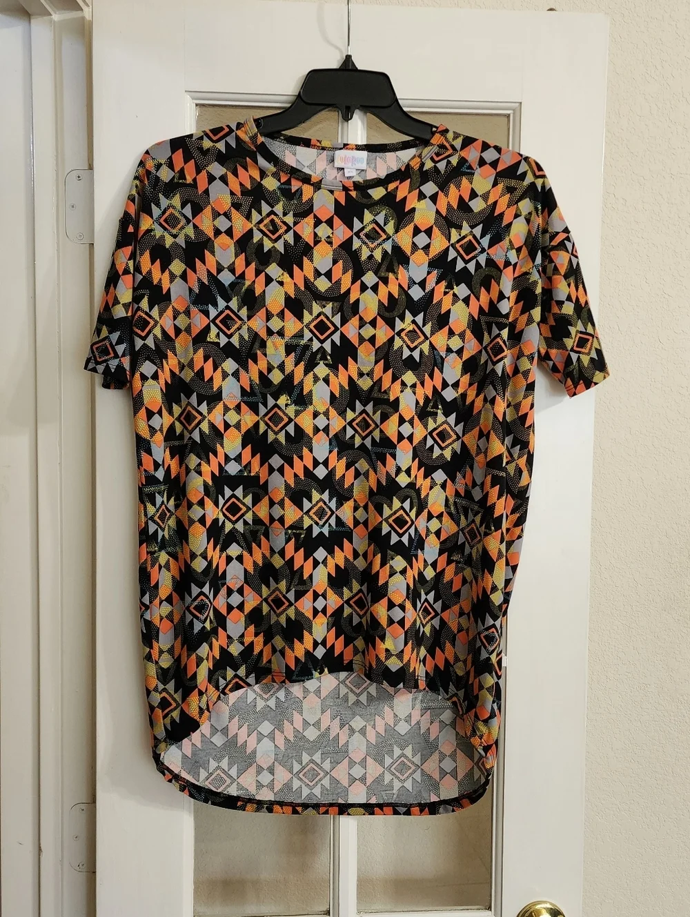 LuLaRoe Irma XS Geometric Tunic Top High Low Oversized Orange
